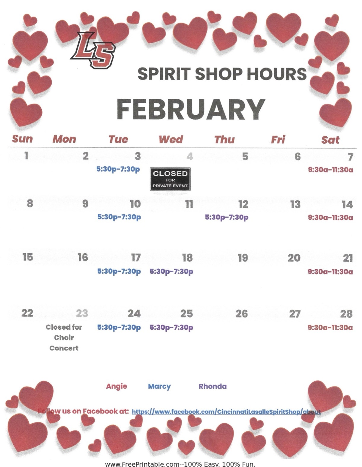 La Salle Spirit Shop Calendar